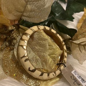 NWT Nordstrom Sequin Bracelet Cream & Gold with Rhinestones Open Clasp Item #12B